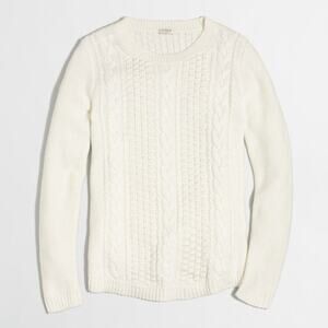 J.Crew Ivory Popcorn Cotton & Wool Cable Knit Cotton Pullover Sweater